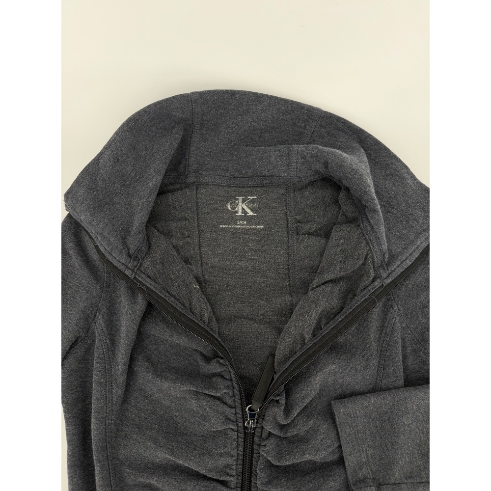 Calvin Klein Performance Ruched Full Zip Jacket Charcoal Grey Thumbholes Small - Picture 5 of 10